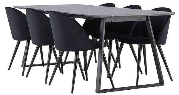 Essgruppe Malaga (7-teilig) Schwarz - Glas Schwarz - Hochglanz Schwarz - Grau