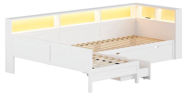 Holz-Plattformbett Selene Ⅰ Weiß - Holzwerkstoff - 225 x 82 x 315 cm
