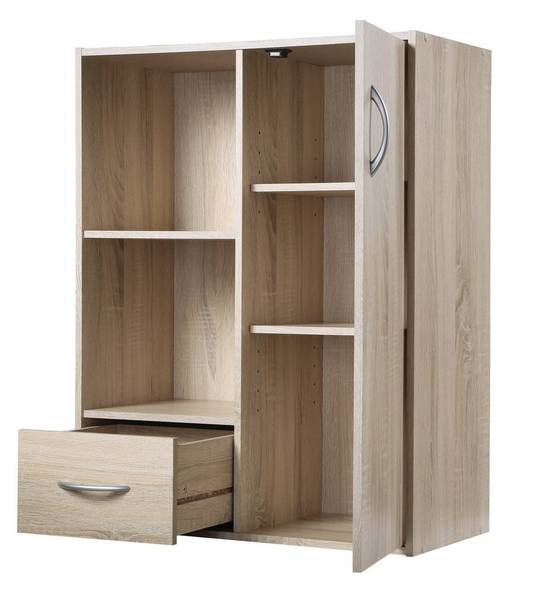 Schrank mit 2 Fächern 1 Schublade Eiche Hell Dekor