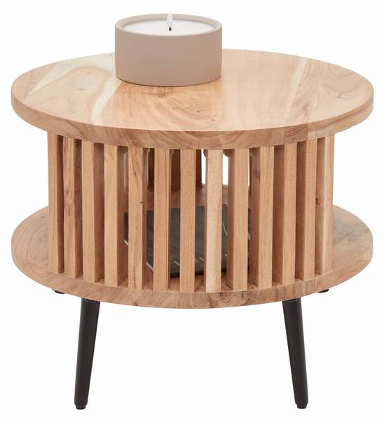 Beistelltisch MADDI Beige - Schwarz - Metall - Holz teilmassiv - 50 x 40 x 50 cm