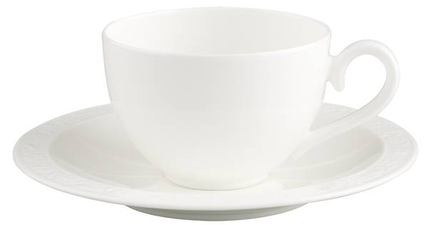Kaffeetasse mit Untertasse White Pearl Weiß - Porzellan - 16 x 9 x 16 cm