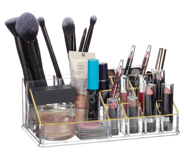 Cosmetica organizer acryl goud - transparant