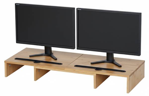 Monitorstandaard 2 schermen verstelbaar bruin - bamboe - kunststof - 105 x 10 x 27 cm