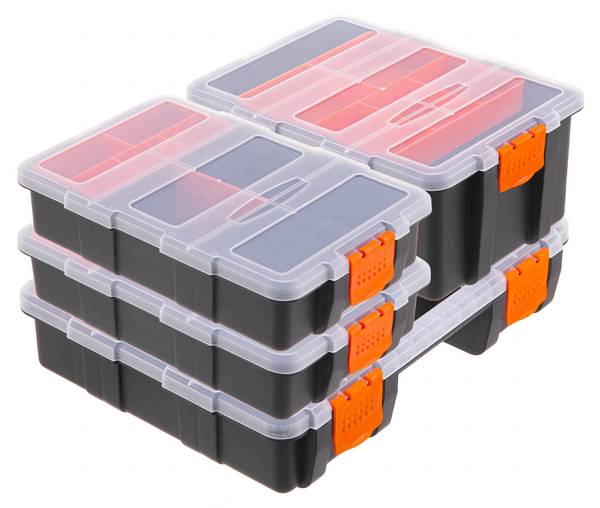 Sorteerbox set van 4 zwart - oranje - polypropeen - 29 x 18 x 22 cm