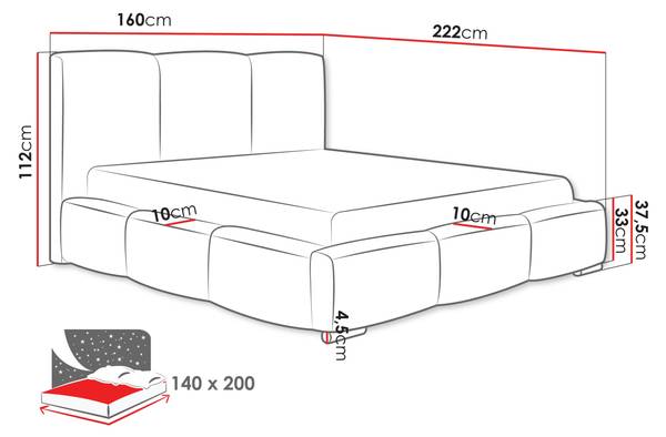 Polsterbett Olweria Hellgrau - Liegefläche Breite: 140 cm