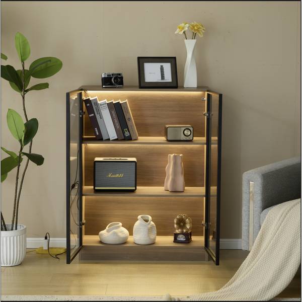 Sideboard EveGlass Ⅲ Braun - Holzwerkstoff - Glas - 80 x 106 x 32 cm