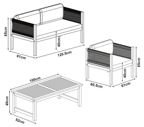 Salon de jardin 4 pièces Cannole Marron - Acacia - 121 x 65 x 61 cm