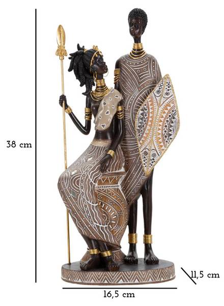 Skulptur Masai Tribal Famiglia Braun - Harz - 12 x 38 x 16 cm