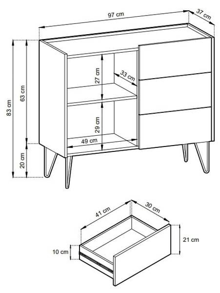 Sideboard HARMON KSZ97 Schwarz - Holzwerkstoff - 97 x 83 x 37 cm
