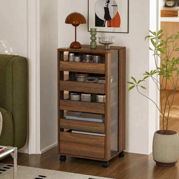 Kommode GCY70 Braun - Holzwerkstoff - Glas - 40 x 81 x 40 cm