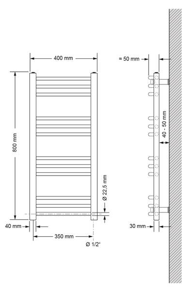 Badheizkörper HULL Silber - Metall - 5 x 80 x 40 cm