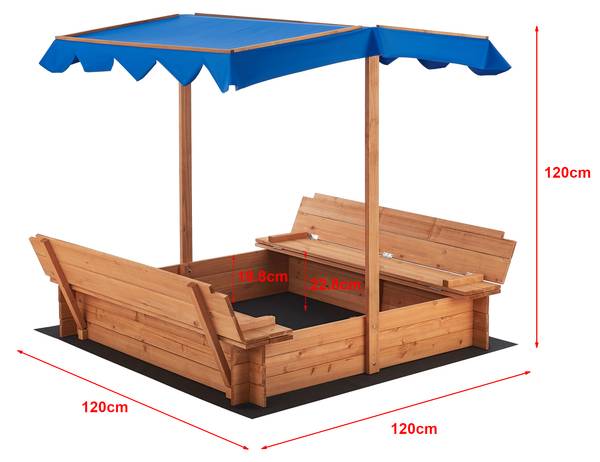 Sandkasten Kellenhusen Braun - Holz teilmassiv - 120 x 120 x 120 cm