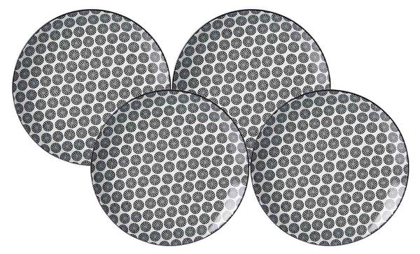 Dessertteller Takeo Circles 4er Set Schwarz - Weiß - Porzellan - 22 x 3 x 22 cm