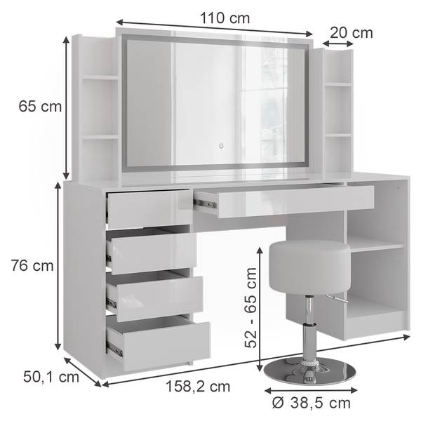 Schminktisch Sherry 57655 Weiß - Holzwerkstoff - 159 x 76 x 51 cm