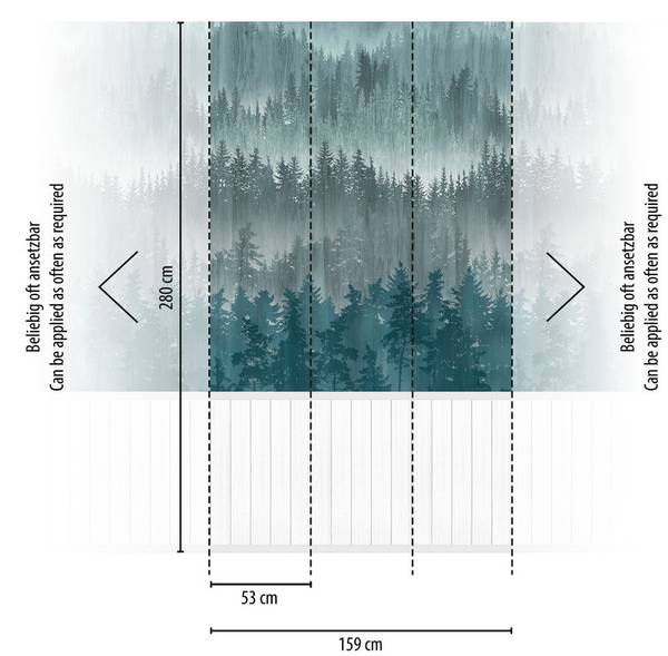 Wallpanel Waldtapete Sockel Blau - Weiß - Fleece - 159 x 280 x 1 cm