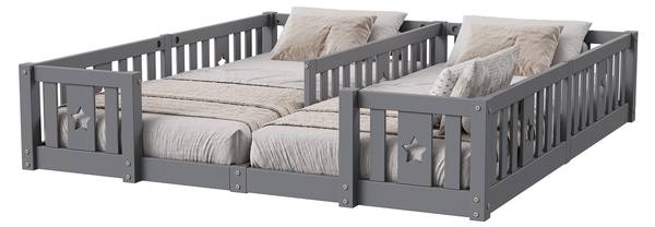 Bettrahmen HF089 Grau - Massivholz - 188 x 40 x 206 cm