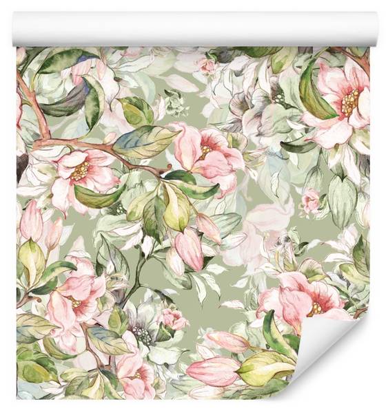 Tapete Frühling BLUMEN Blätter Natur Braun - Grau - Grün - Weiß - Fleece - 53 x 1000 x 1000 cm