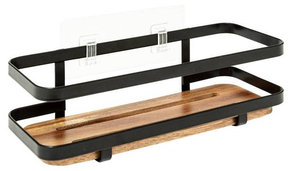 Regal BLACKACIA Schwarz - Stein - 10 x 8 x 25 cm