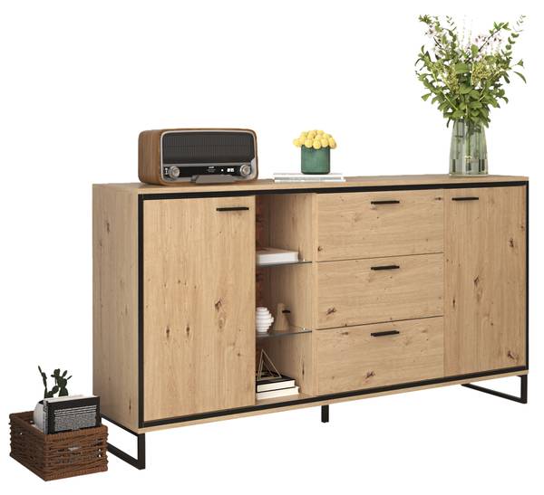 Sideboard Helios Ⅱ Braun - Stahl - Farbglas - 40 x 85 x 160 cm