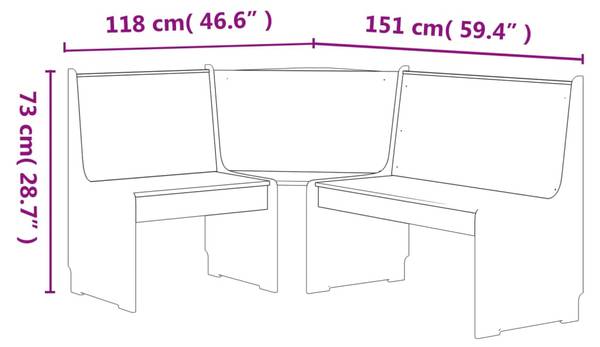 Eckbank 3011505 Weiß - Kiefer - 118 x 85 x 151 cm