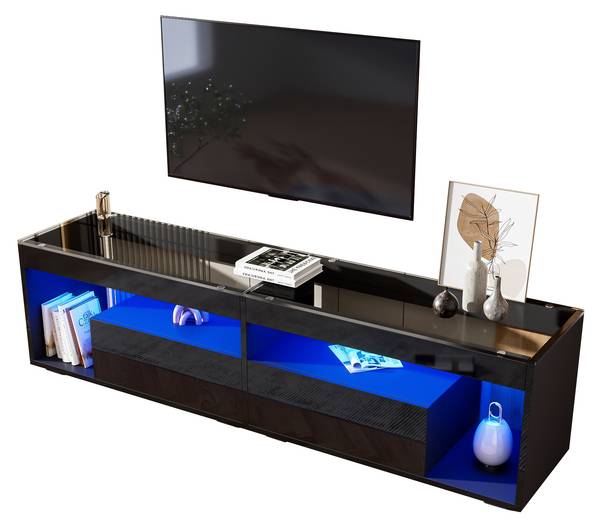 LED-Hochglanz TV-Schrank Ourea Ⅲ Schwarz - Sicherheitsglas - 40 x 46 x 180 cm