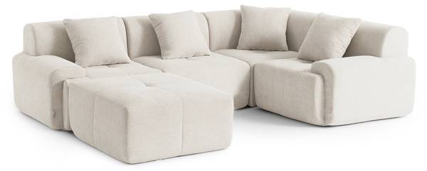 Hoekbank 4-zits met chaise longue MOUS crèmewit