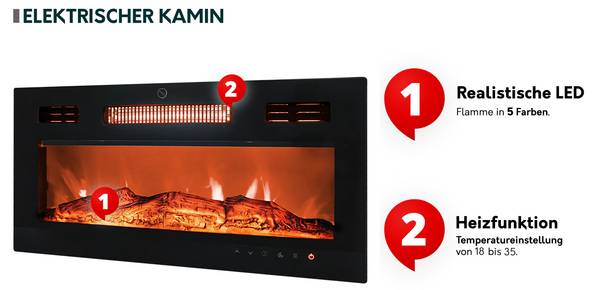 TV-Lowboard Lucca 180 mit Kamin Schwarz
