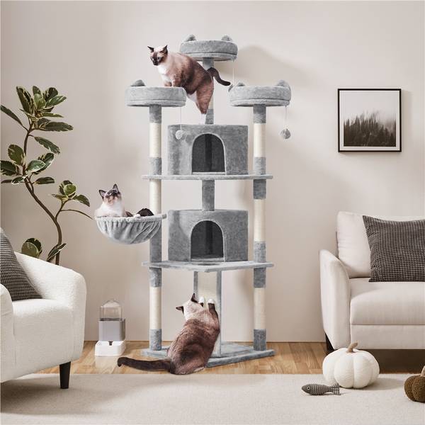 Kratzbaum ARB61 Grau - Holzwerkstoff - 56 x 193 x 56 cm