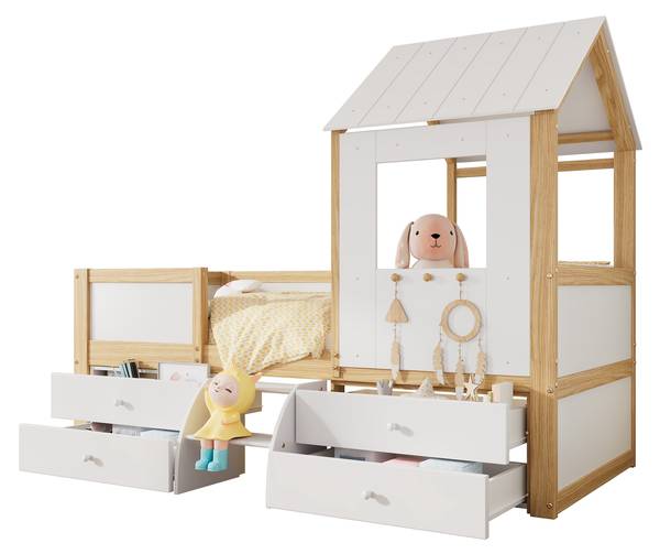 Hausbett K-1243 Weiß - Holzwerkstoff - 97 x 159 x 204 cm