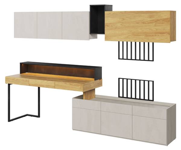 Kinderzimmer-Set TEEN FLEX 8-teilig Grau - Holzwerkstoff - 300 x 76 x 61 cm