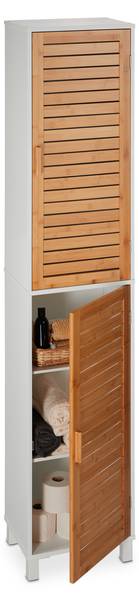 Hoher Badezimmerschrank Braun - Weiß - Bambus - Holzwerkstoff - Kunststoff - 40 x 190 x 30 cm