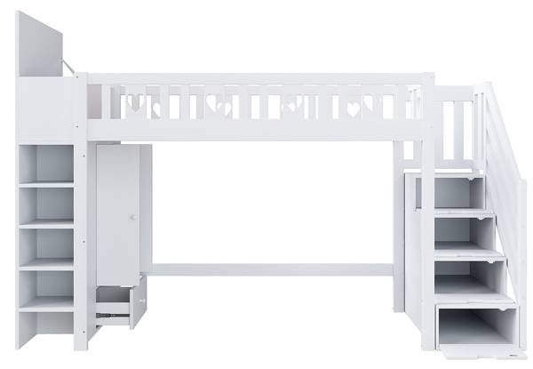 Hochbett BB5890 Weiß - Massivholz - 95 x 150 x 287 cm