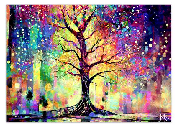 Papier peint, Arbre coloré 250 x 175 cm