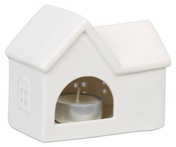 Photophore en forme de maison Blanc - Céramique - 11 x 9 x 6 cm