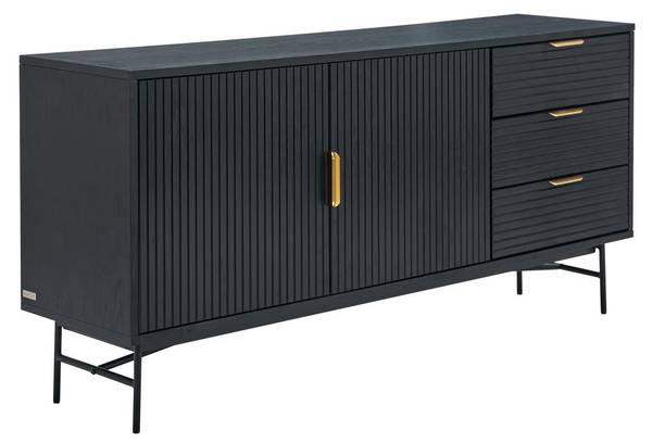 Sideboard SIRIOLA Schwarz - Gold - Holz teilmassiv - 40 x 75 x 160 cm
