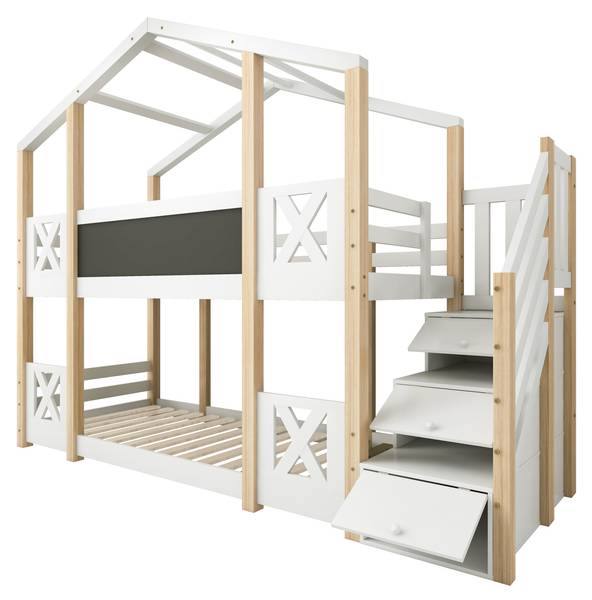 Etagenbett MonetWoody Ⅰ Weiß - Holzwerkstoff - Massivholz - 96 x 205 x 256 cm