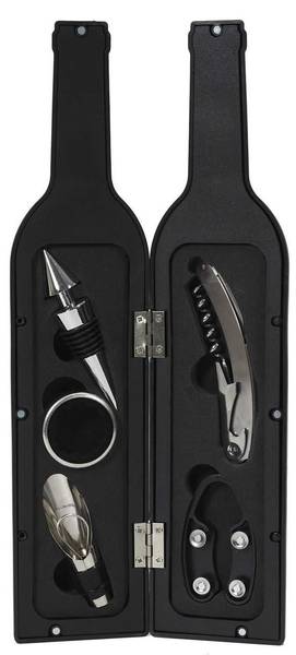 Weinset Bottle Box 5-tlg. Schwarz - Silber - Metall - 33 x 8 x 8 cm