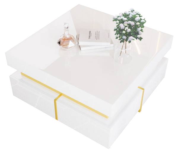 Salontafel Ourea Ⅳ wit glas - hoogglans wit - goud - wit