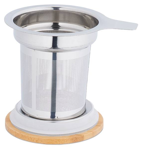 Teeglas mit Sieb und Bambusdeckel Braun - Silber - Borosilikatglas - 9 x 15 x 13 cm
