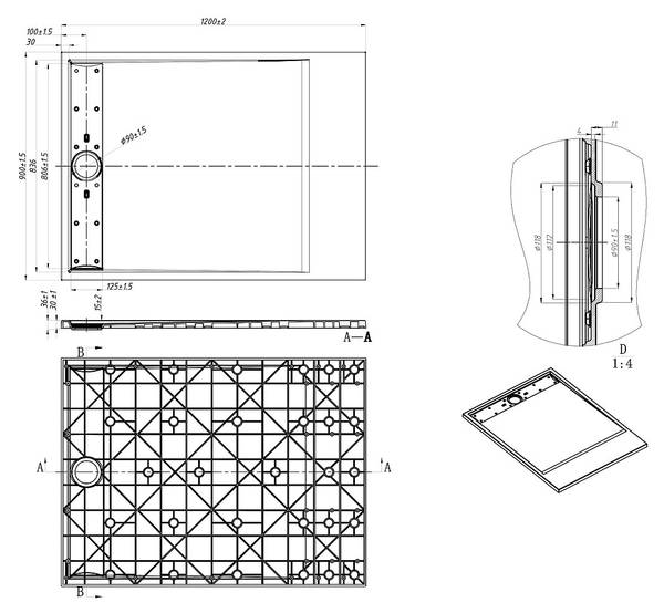 Duschwanne LYROSA Tiefe: 120 cm