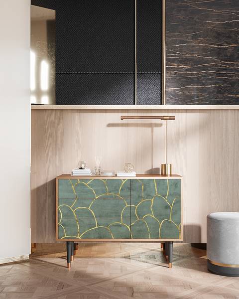 Sideboard S3 Walnuss Blau - Holzwerkstoff - 115 x 84 x 41 cm