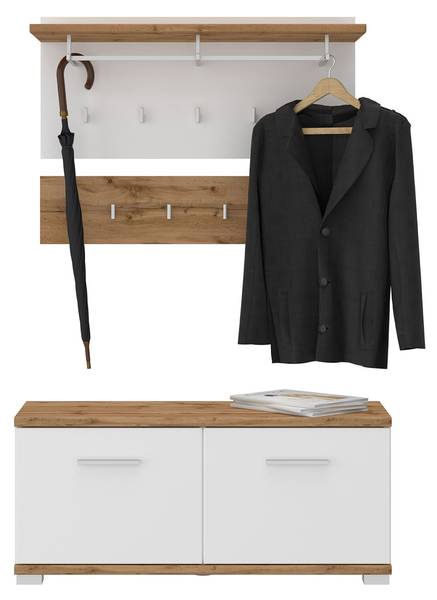 Garderobeset BILBAO bruin - plaatmateriaal op houtbasis - 90 x 60 x 34 cm