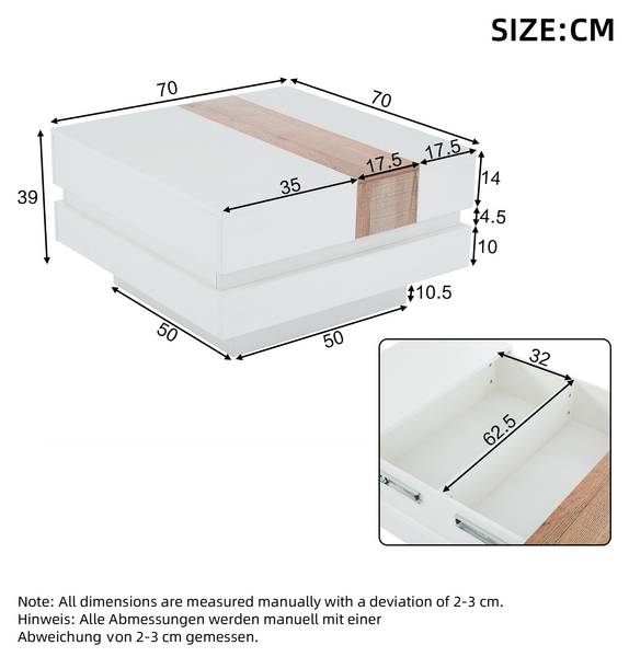 Couchtisch Cedarbrook Weiß - Holzwerkstoff - 70 x 39 x 70 cm