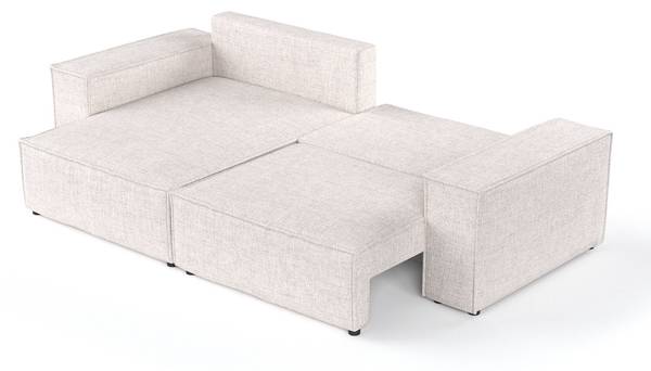 Ecksofa SENSO mit Schlaffunktion Hellbeige - Armlehne beidseitig montierbar - Ecke davorstehend links - Ottomane davorstehend links