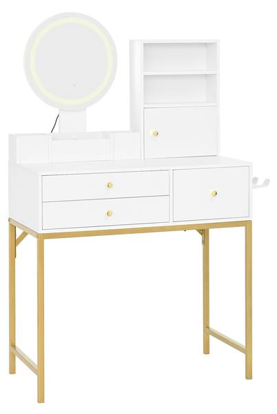 Schminktisch mit Spiegel DianaGLOW Ⅴ Weiß - Holzwerkstoff - 40 x 134 x 80 cm