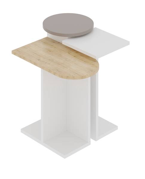Beistelltisch Holz MUND Weiß Eiche Mokka Beige - Eiche Hell - Weiß