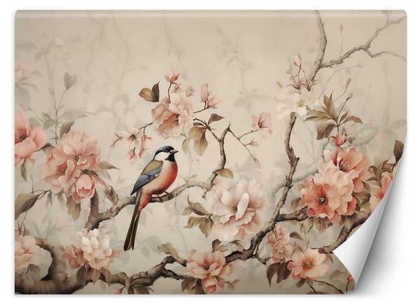 Fototapete Vogel und Vintage Blumen 254 x 184 cm