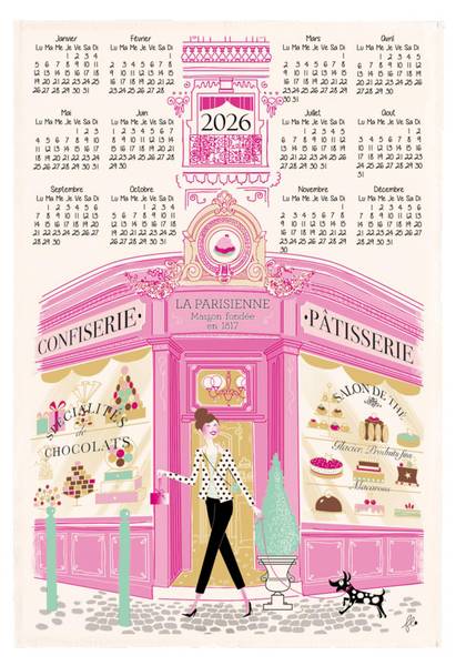 Geschirrtuch Façade pâtisserie Calendrie Weiß - Textil - 48 x 1 x 72 cm