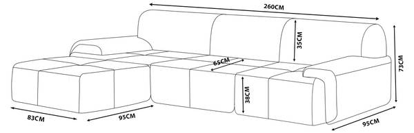 Hoekbank 3-zits met chaise longue MOUS grijs