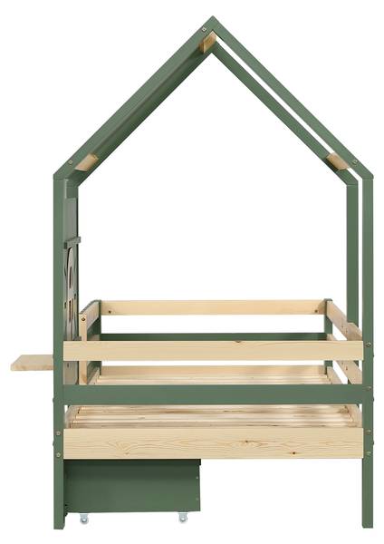 Hausbett Oneiros Ⅲ Grün - Holzwerkstoff - Massivholz - 95 x 152 x 204 cm